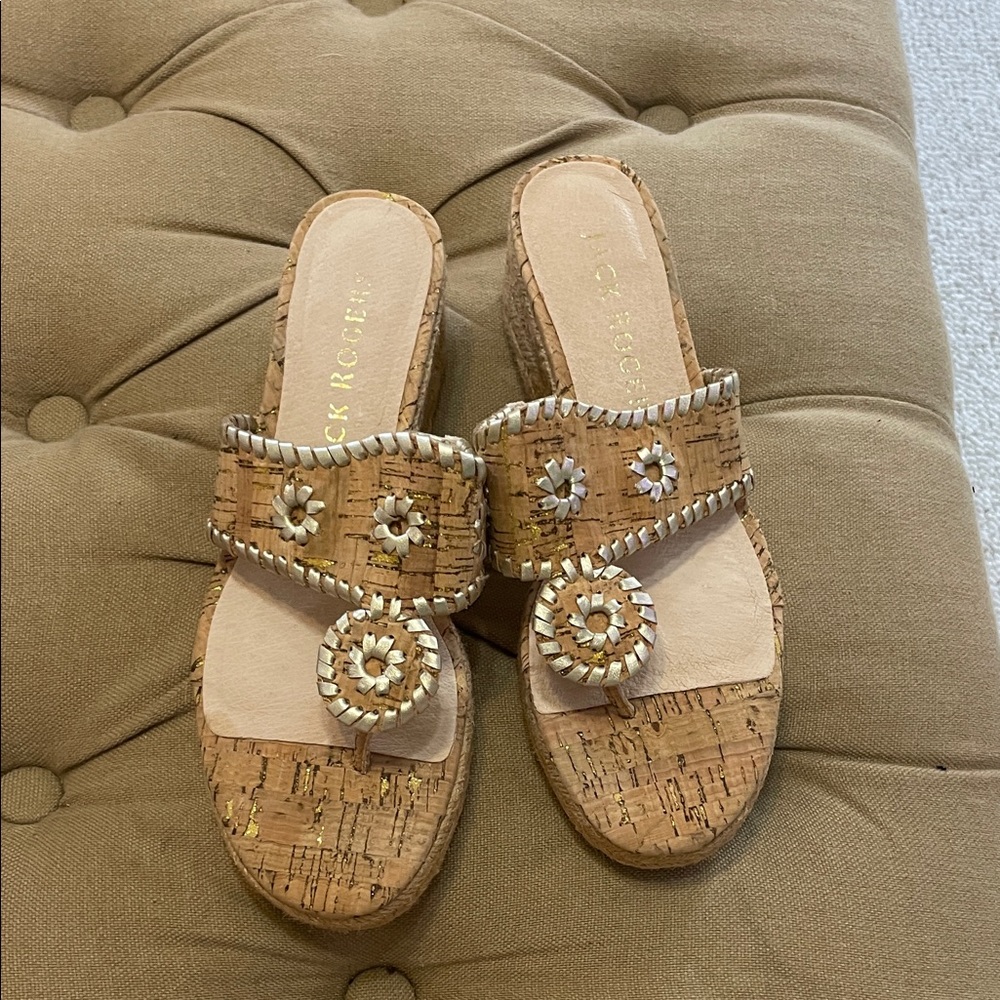 Jack Rogers Cork Sandals with Gold Accents